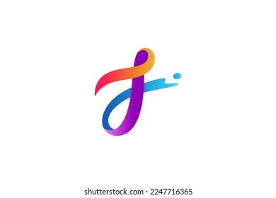 J letter initial logo with water splash effect in colorful gradient