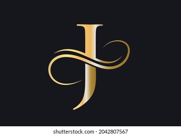 J Carta Plantilla De Logotipo De Lujo Inicial. Logotipo J Premium Concepto de oro. Logo de la letra J con color de lujo dorado y diseño de monograma. 