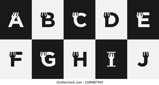 A to J Letter Kitchen and Gabel Logo Design Template Inspiration, Vektorgrafik.
