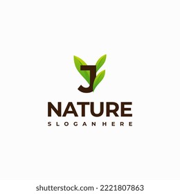 J letra hoja naturaleza inicial Diseños de logotipos, Ilustración vectorial del logotipo de la carta verde moderna
