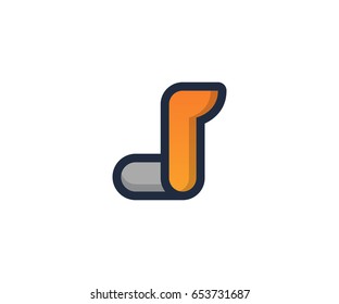 J Letter Linear Flat Color Minimal Alphabet logo mark design template