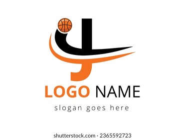 J Letter Logo With Basketball Ball. Sports Symbol Vector Template Design