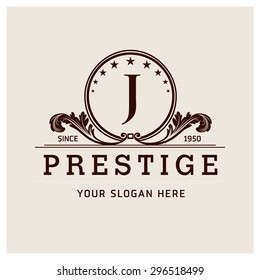 J Letter logo, Beautiful Prestige Logo Designs, Business sign, Restaurant, Royalty, Cafe, Hotel, Heraldic, Jewelry, Fashion, Wine. Monogram design elements, Vector illustration