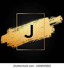 J letter logo with black and gold texture background.J letter icon.