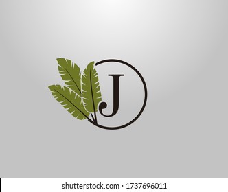 J Letter Logo Circle Nature Leaf, vector logo design concept botanical floral leaf with initial letter logo icon for nature business.