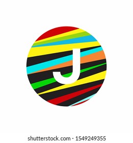 J Letter  logo  in circle with variety color. Font style, vector design  for your application or corporate identity.