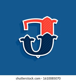 J letter logo in classic sport team style. Vintage vector font for your posters, sportswear, club t-shirt, banner, etc.  