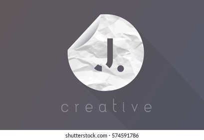 J Letter Logo with Crumpled And Torn Wrapping Paper Texture Vector.