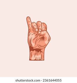 J letter logo in a deaf-mute hand gesture alphabet. Hand drawn vector illustration