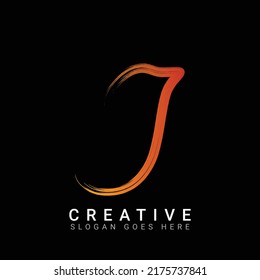 J Letter logo design in brush stroke. Abstract glossy colorful logotype vector design template in black background