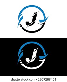 Diseño del logotipo de la letra J con forma de círculo. Diseño del logotipo de forma de círculo y cubo J. Monograma J, negocios, logotipo inmobiliario. J Diseño de logotipo con un diseño único y sencillo.