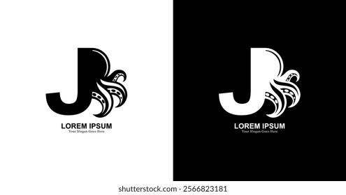 J letter logo design combined with octopus