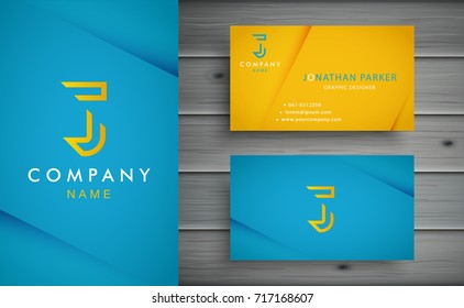 J letter logo design with corporate business card template.