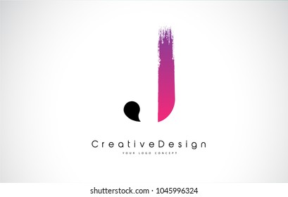 J Letter Logo Design with Creative Pink Purple Brush Stroke Vector Design Illustration.