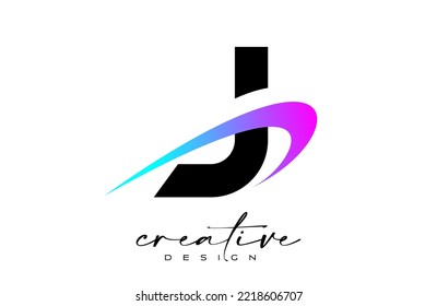 J Letter Logo Design with Creative Purple Blue Swoosh. Letter j Initial icon with curved shape vector illustration.