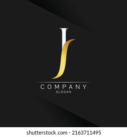 J Letter Logo Design. Gold silver Logo Letter Icon with Elegant Vector Design