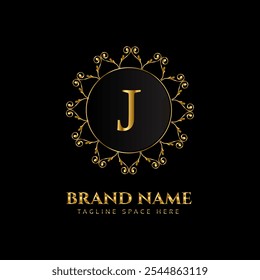 j letter logo design with golden color