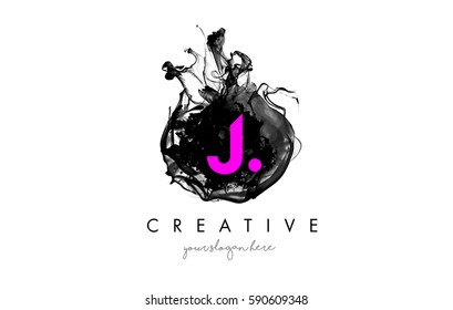 J Letter Logo Design with Ink Cloud Flowing Texture and Purple Colors.