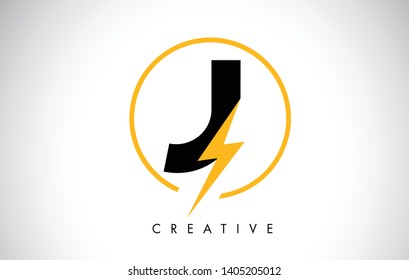 J Letter Logo Design With Lighting Thunder Bolt. Electric Bolt Letter Logo Vector Illustration.