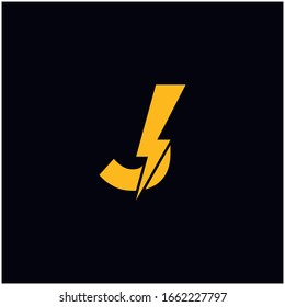 J Letter Logo Design With Lighting Thunder Bolt. Electric Bolt Letter Logo Vector Illustration.