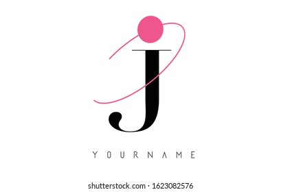 J Letter Logo Design with a Round Pink Eclipse and Dot.