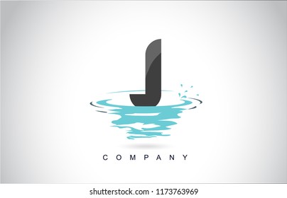 J Letter Logo Design with Water Splash Ripples Drops Reflection Vector Icon Illustration.