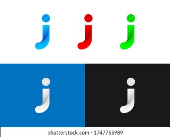 J letter logo design with white, red, green and blue gradient color variation for any kind of brand. Vector, icon, emblem or font. Mixture of dark and light color tone.
