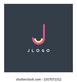 J letter logo double colored line design vector 