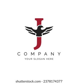 J Letter Logo, Eagle wings logo, Falcon Logo Template vector illustration design Icon Symbol. Alphabet J with Eagle symbol