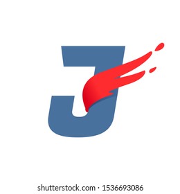 J letter logo with fast speed red flag line. Font style, delivery, sports etc vector design template elements.