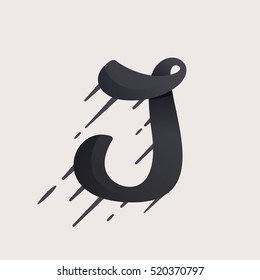 J letter logo. Fast speed vector script type. Sport elements for club banner, t-shirt, labels, posters etc.