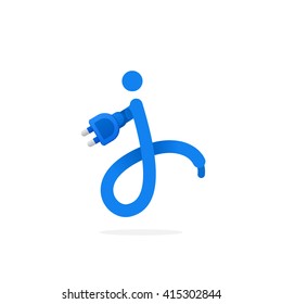 J letter logo formed by plug cable. Vector design template elements for your music application or corporate identity.