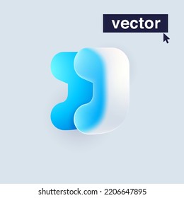 J letter logo in Glass morphism style. Vector blurry translucent icon on white background. Frosted transparent blue and white emblem. Perfect for app, modern design, vibrant advertising.
