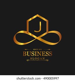 J Letter logo, Gold Emblem, line art logo design. Beautiful Boutique Logo Designs, Business sign, Restaurant, Royalty, Cafe, Hotel, Heraldic, Jewelry, Fashion, Wine. Vector illustration