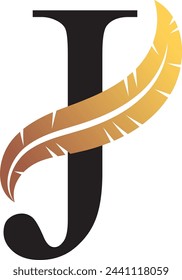 J Letter Logo Golden. Leaf Style - Vector