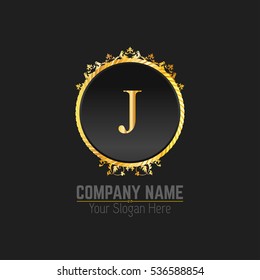 J Letter logo, Golden Monogram design elements, line art logo. Beautiful Boutique Logo Designs, Business sign, Restaurant, Royalty, Cafe, Hotel, Heraldic, Jewelry, Fashion, Wine. Vector illustration