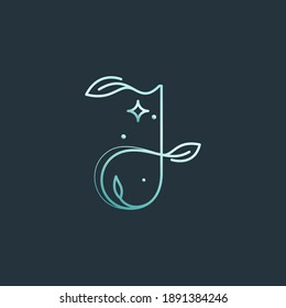 J letter logo with graceful with moon, stars and leaves decoration. It is perfect to use in any vintage branding, romantic packaging, ecology posters, astrology blog design, holiday invitations.