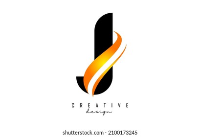 Letra J Logo con oscilación naranja degradada. Letra J con elementos geométricos abstractos. Ilustración vectorial creativa con letra.