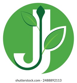 J letter logo and Green leaf initial letter logo design vector