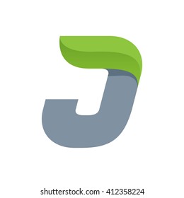 J letter logo with green leaf. Font style, ecology vector design template elements for your application or corporate identity.