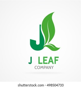 J letter logo with green leaves.Vector design template elements for your eco application or corporate identity.