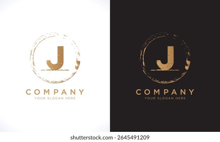 J Letter Logo With Grunge Round Shape. Modern Unique Creative J Logo Design Vector Template. Elegant Identity Design In  Gold Color.