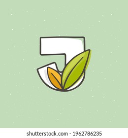 Logo de la letra J dibujado a mano con una pluma de punta de fieltro en colores suaves. Ilustración vectorial de estilo de línea con hojas verdes para sus próximos proyectos ecológicos y de basura cero. 
