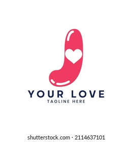 J letter logo with heart icon, Happy Valentines initial J logo, Valentines Day greeting card banner logo template
