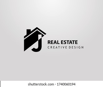 J Letter Logo. house shape with negative letter H, Real Estate Architecture Construction Icon Design.