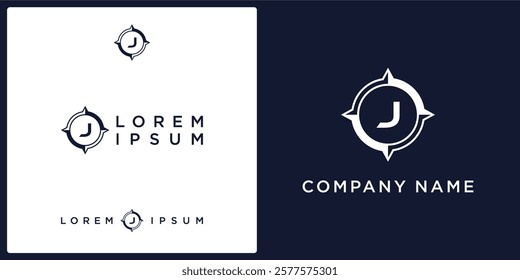 J letter logo and icon with abstract compass, vector template