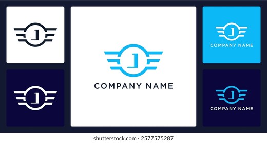 J letter logo and icon with circle and wings, vector template