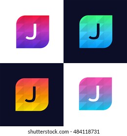 J letter logo icon mosaic polygonal colorful shape element. Creative company sign vector design