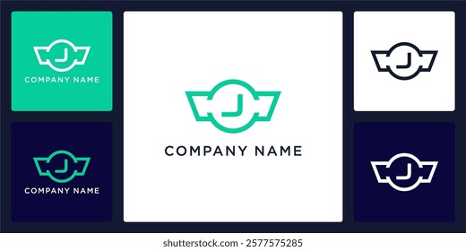 J letter logo and icon with protective wings, vector template