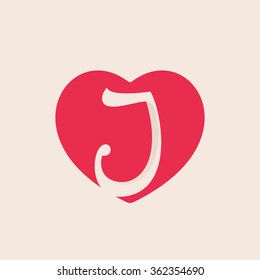 J letter logo inside heart for st. Valentine's day design. Vector vintage design template elements for your application or corporate identity.